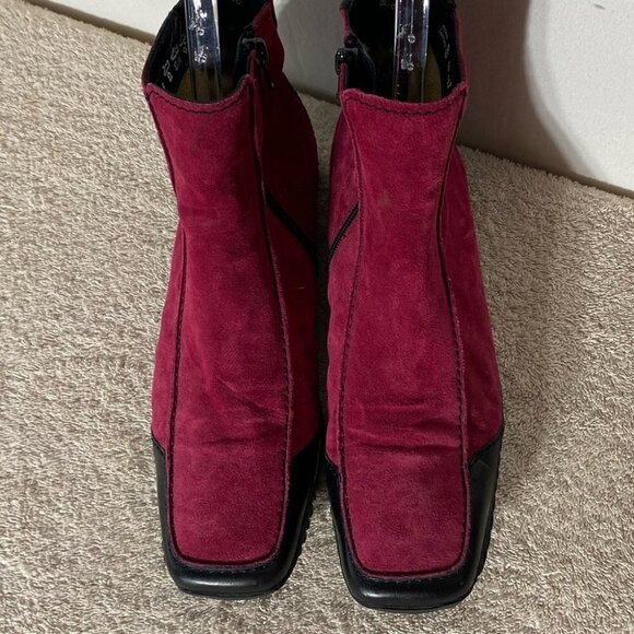 Vintage K Shoes Deep Red Suede Square Toe Ankle Boots Booties UK6 - Picture 2 of 13